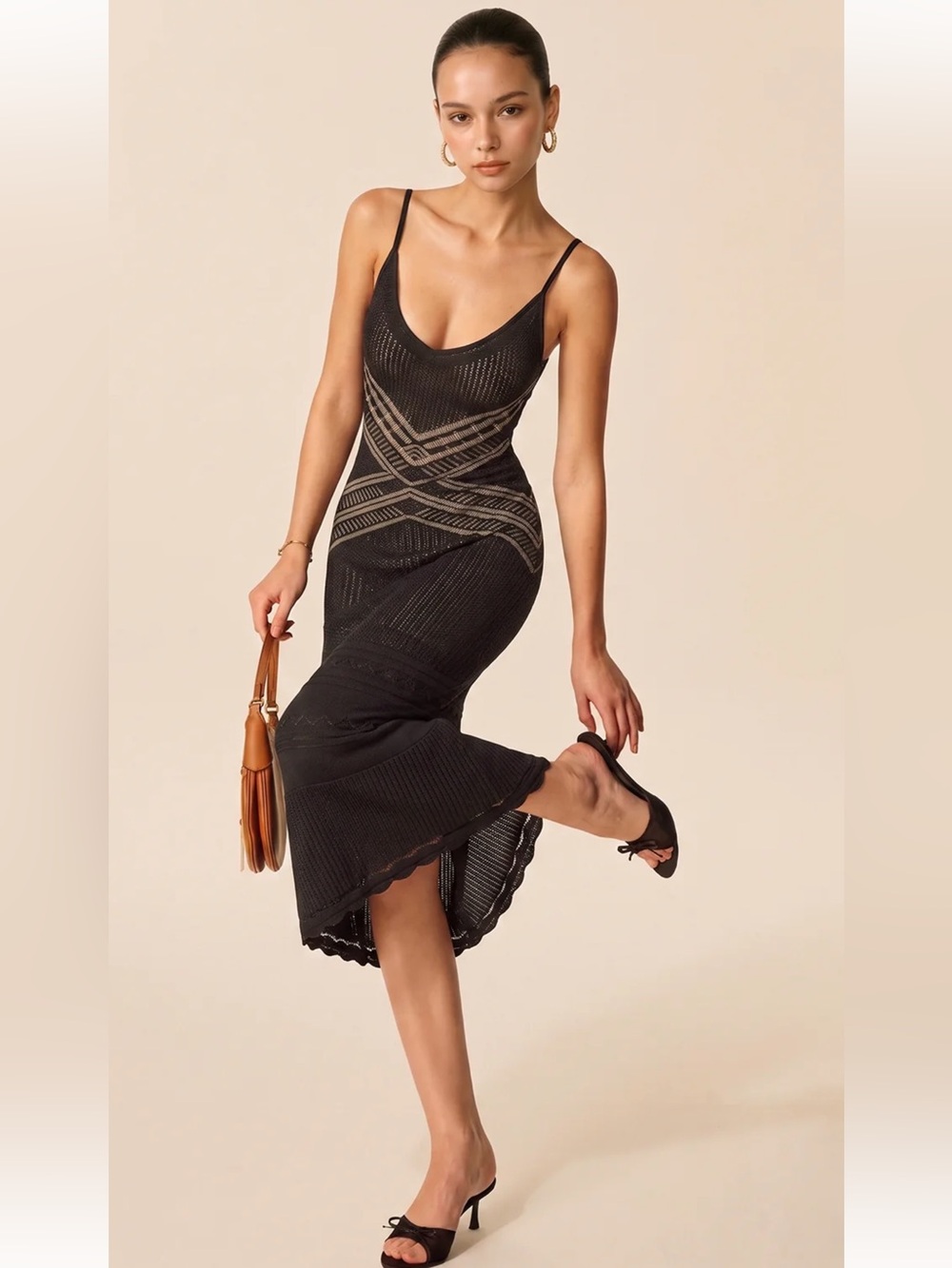 #300 Crisscross Hollow Knit Slip Maxi Dress